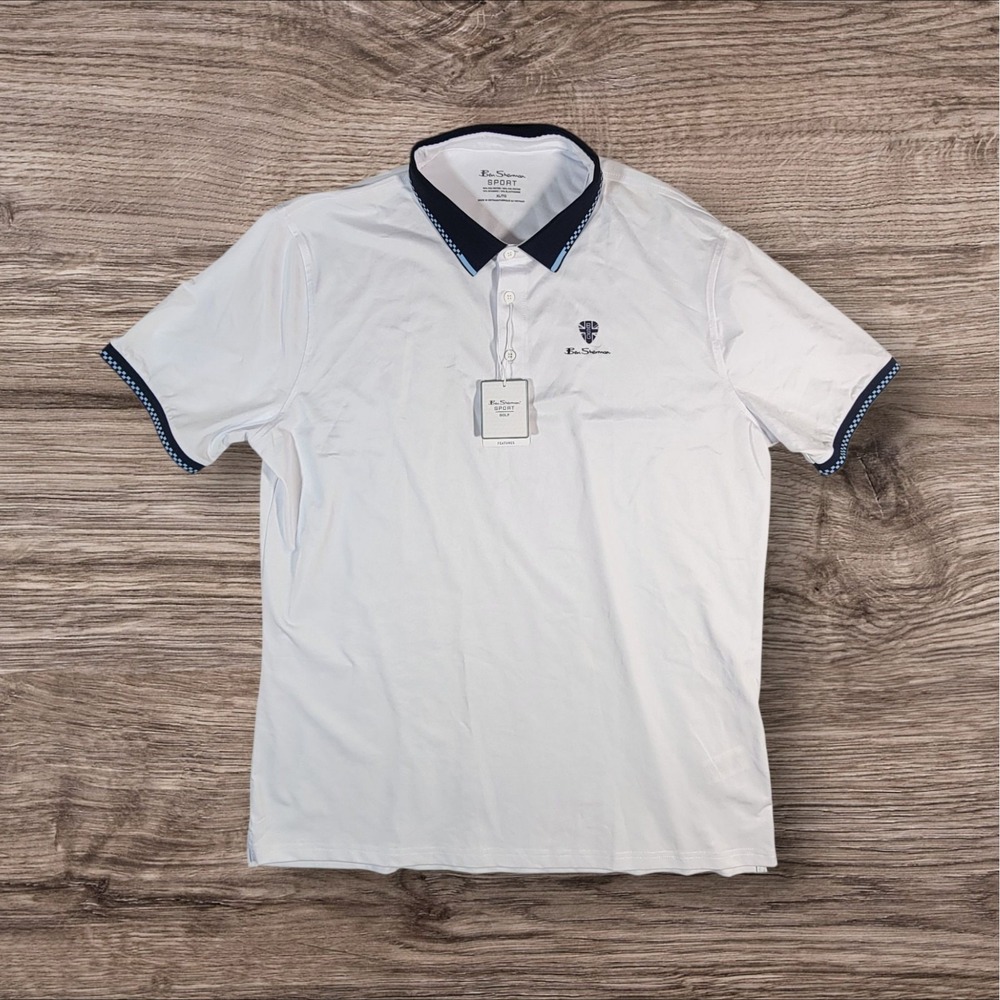 Ben Sherman Men's Checker Rib TechPique Sports Fit Golf Polo Shirt White XL/TG